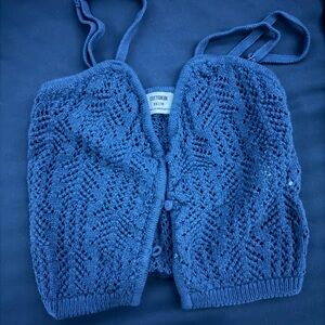 Blue Knit Sleeveless cropped Cardigan